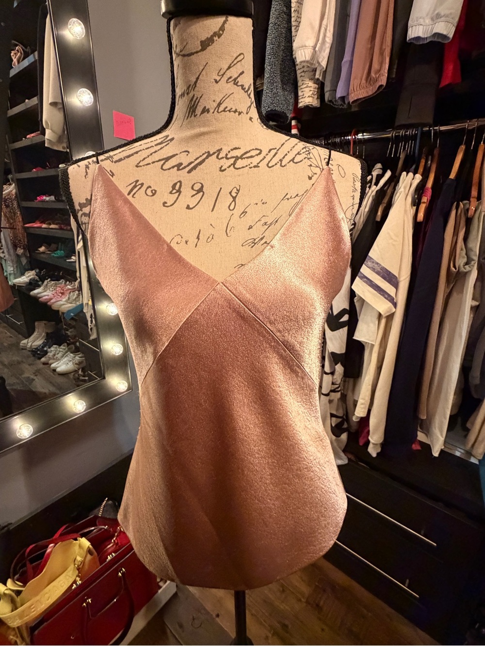 Vince Satin V-Neck Cami in Rose